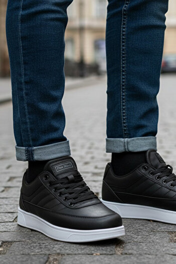 Giyyin Sneaker Sports Shoes Black White Sole Casual Comfortable Quality Lace-Up Orthopedic Suitable for Winter Floti