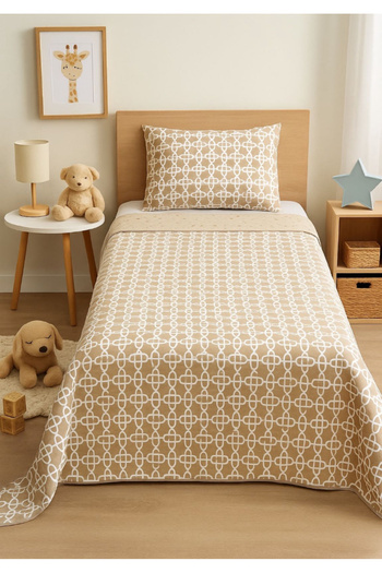 VİLERA HOME Cappuccino Star Chain ​​155*215 Double Way Multi-Purpose Bed Cover with Pillowcase