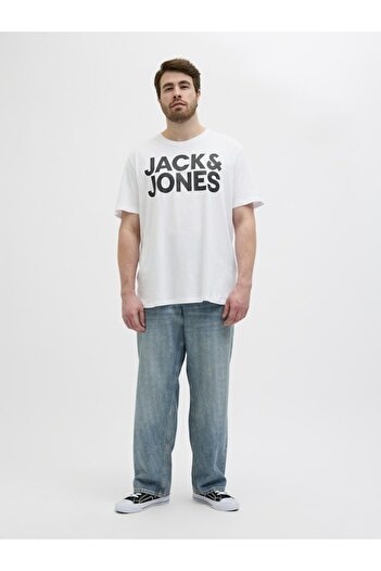 Jack & Jones Plus Men's White2 Jjecorp Logo Tee Ss O-Neck Noos Pls Plus Size T-Shirt 12158505-Whitelarg