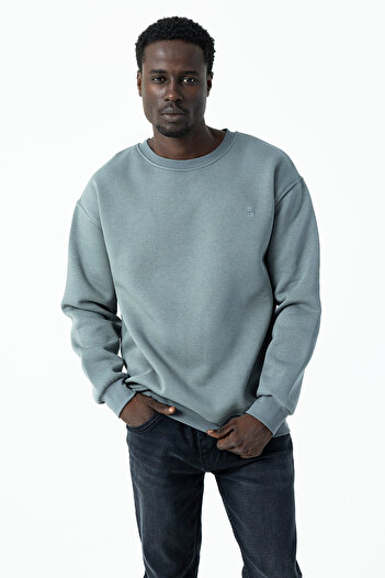 JB John Borners Men's Crew Neck Jb Embroidered 3-Thread Sweatshirt Light Khaki - 5405