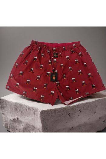 Exve Exclusive Burgundy Owl 100% Cotton Printed Men's Boxer Shorts with Gift Bag Comfortable Boxer