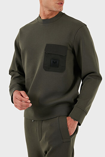 Emporio Armani Stretch Cotton Regular Fit Single Pocket Crew Neck Sweat Men's Sweat Em002925 Af10013
