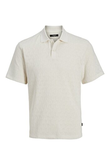 Jack & Jones Ανδρικό μπλουζάκι πόλο μπεζ Jacquard 12275090 Clouddanc
