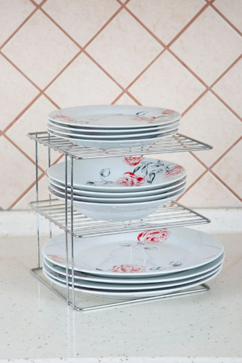 MultiStore 2Pcs Gray 3-Tier Cabinet Shelf Organizer Kitchen Organizer Plate Cup Organizer