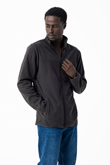 JB John Borners Men's Stand Collar Fleece Anthracite Pocket Detailed Zippered Soft Textured - 6019