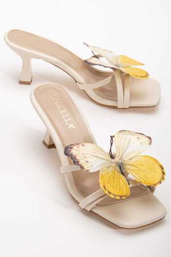 CHİCELLA Lepi Elegant Thin Heeled Slippers with Colorful Butterfly Accessories