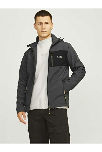 Jack & Jones Men's Gray Jjtaylor Softshell Jacket 12259615-Asphalt