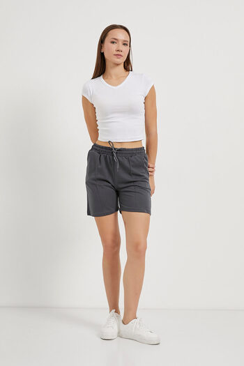 Arma Life Women's Elastic Waist Summer Two Thread Anthracite Mini Shorts