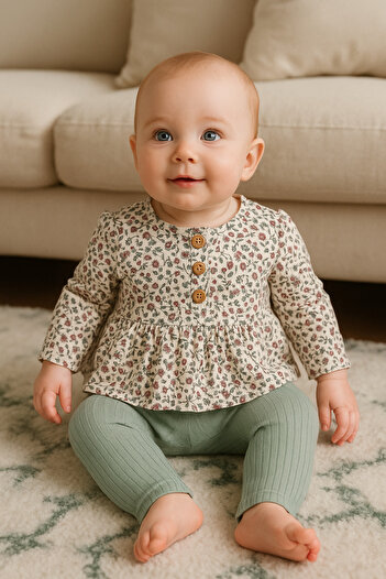 minella kids Double Set with Floral Print Tights 6-9-12-18-1-2Years
