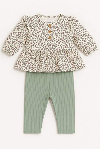 minella kids Double Set with Floral Print Tights 6-9-12-18-1-2Years