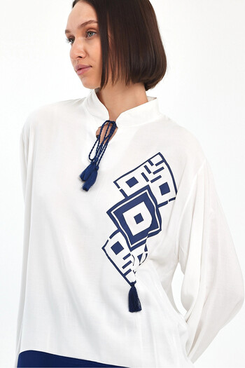 bacc Navy Blue Blocked Striped Women's Pants and Tunic Set - Bcvl-241021