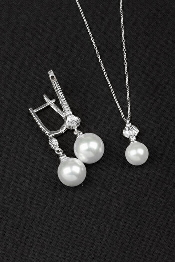 LOTUS JW İNCİ KOLYE VE KÜPE SETİ | 925 Ayar Gümüş Set