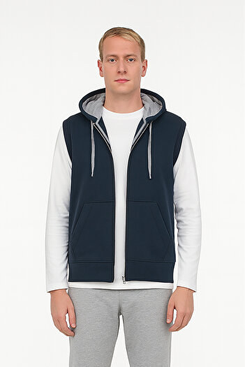 Cottonland Men's Cormac Regular Fit Three Thread Non-Fleece Hooded Sweat Vest Petrol Gray