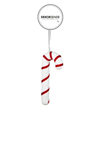 Dekorsende New Year's Ornament Glittered Cane Red White 15 cm