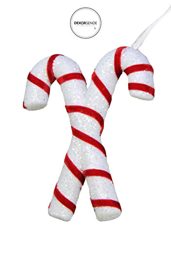 Dekorsende Christmas Ornament Glittery Cane Set of 2 Red White 15 cm