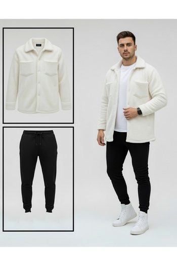 Fifty Color Unisex βελούδινο λευκό μπουφάν και μαύρη φούτερ συνδυασμένο κάτω μέρος