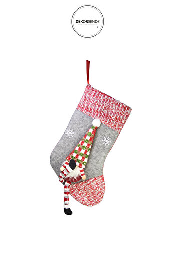 Dekorsende Christmas Ornament Plaid Hat Santa Claus Socks Gray 60 cm
