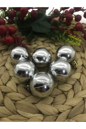 Deniz Party Store Ornament pentru brad de Anul Nou Argintiu Cici Ball 3 CM 6 Bucăți