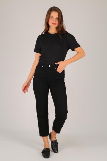 FACETTE Women's Black Cuffed Lycra Jeans