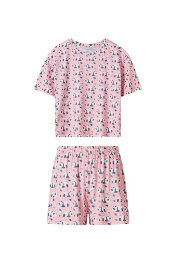 FACETTE Women's Pink Panda Pattern T-Shirt Shorts Pajama Set