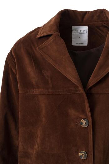 FACETTE Women's Bitter Brown Suede Buttoned Jacket