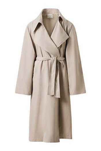 FACETTE Women's 20227711123   Beige Belted Seasonal Thin Trench Coat