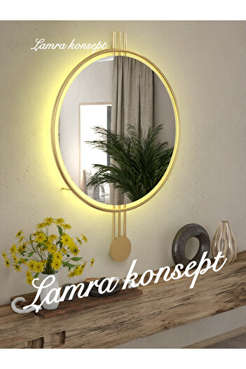Lamra Dizayn Gold Lamedi Ayna Pilli Kablosuz Led'li 60 X 85 Cm Moderm Dekoratif Duıvar, Salon, Makyaj Aynası