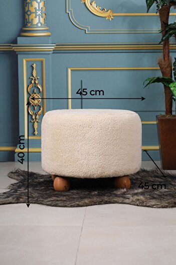PUFMANYA POLO PELUŞ KREM 45 X 45 CM DOĞAL GÜRGEN TOPUZ AYAKLI ÇOK AMAÇLI PUF KOLTUK
