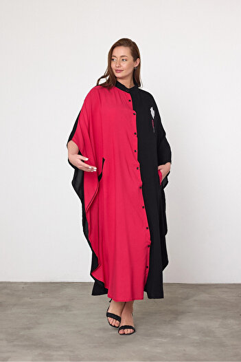 bacc Maxi Size Fuchsia Embroidery Embroidered Woven Viscon Dress Bcvl-25993
