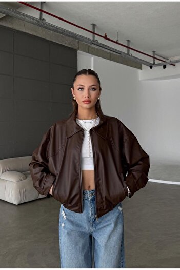MEECY Women's New Season Bomber Leather Jacket