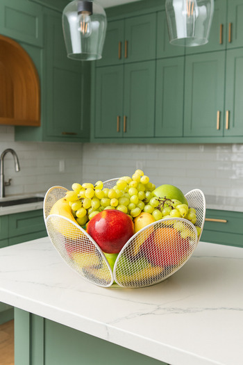 VENON Home Fruit Bowl Flower White (Multi-Purpose) Vegetable Bowl Metal Basket Tabletop Organizer Kitchen Organizer Collector