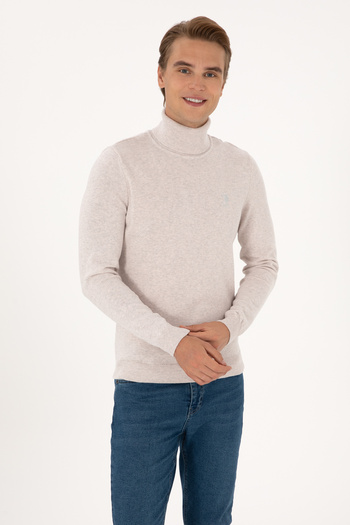 U.S. Polo Assn. Men's Slim Fit High Collar Stone Basic Sweater 50288884-Vr225