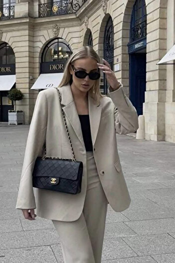 sunfyre KADIN Önden Düğmeli Yandan Cepli Içi Astarlı Oversize Blazer Ceket