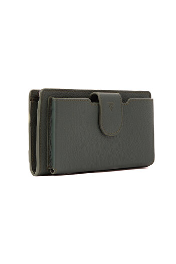 TANGCARF Viva Women's Wallet Genuine Leather Wrist Strap Phone Compartment Zippered Wallet Khaki