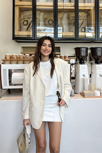 sunfyre KADIN Önden Düğmeli Yandan Cepli Içi Astarlı Oversize Blazer Ceket