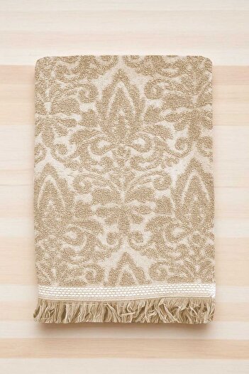 merland benvecocuk 2 Piece Jacquard Bath Towel Set & # 37;100 Cotton 90X150 cm Arden Beige