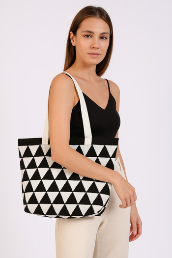 Sebir Moda Triangle Patterned Knitwear Shoulder and Beach Bag