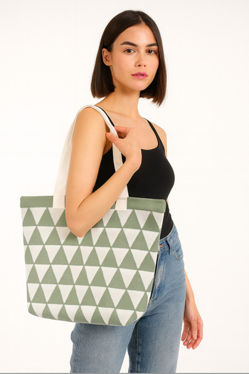 Sebir Moda Triangle Patterned Knitwear Shoulder and Beach Bag