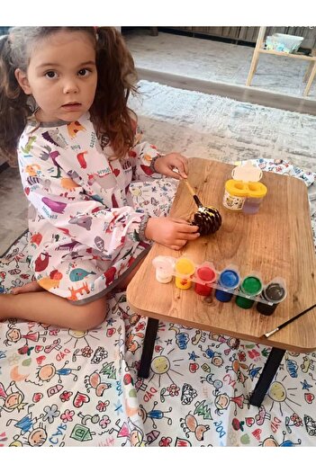Aşkın Parti Evi 4-7 Years Old Zoo Pattern - Liquid Proof and Machine Washable Long Sleeve Children's Activity and Activity Painting Apron