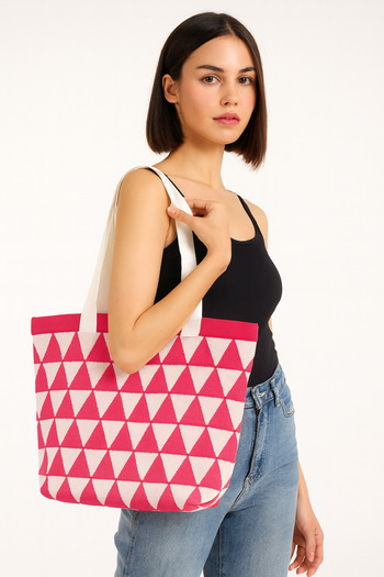 Sebir Moda Triangle Patterned Knitwear Shoulder and Beach Bag