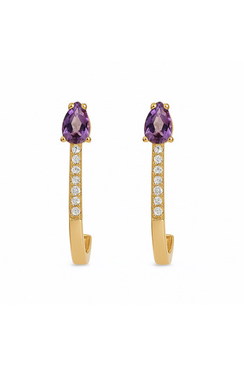 Owentis Rose Gold Steel Lauretta Earrings - Purple Drop Stone, No Darkening