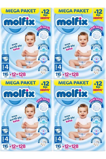 Molfix Baby Diaper Size: 4 (7-14kg) Maxi 512 Pieces Mega Advantage Opportunity Pk