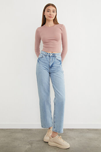 Fulla Moda Basic Bisiklet Yaka Uzun Kollu Crop Body