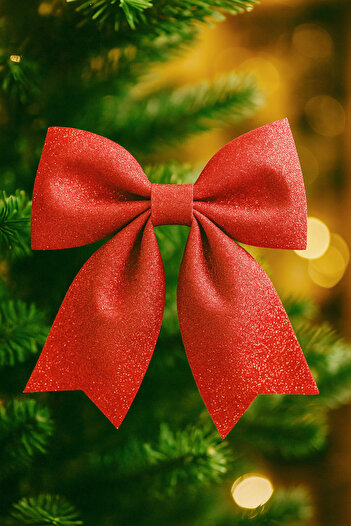 Lal Universal 25*25 Bow Model Red Glitter Christmas, Tableware, Door Decoration