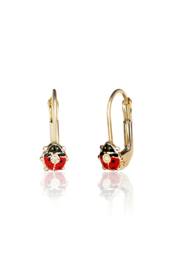 Sandra Ferretti Cercei cu Tortite pentru Copii din Aur Galben de 18K cu Diamante de 0.05ct si Buburuza