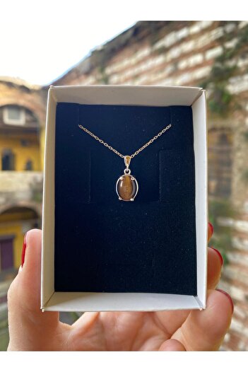 By Atölye Doğal Kaplangözü Taşlı Minimal Gümüş Kolye