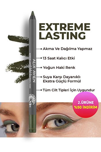 Alix Avien Uzun Süre Kalıcı Suya Dayanıklı Akma, Dağılma Yapmayan Yeşil Göz Kalemi - Extreme Khaki