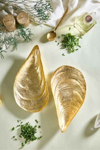 Lora Bianca Gold Oyster Glass Appetizer Serving Plate - 2 Pieces