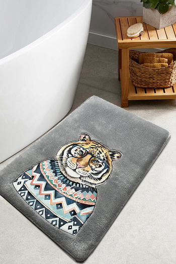 Chilai Home Logwe Gray Single Embroidered Bath Mat, Non-Slip Base 60X100 cm