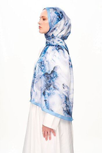 MOISCARF Flora Vibe Refined Jan Jan Patterned Shawl Ocean Blue